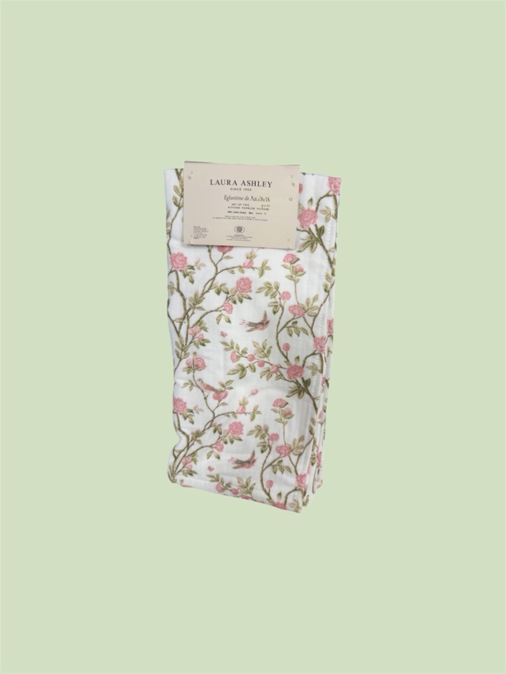 Laura Ashley Pink and Green Floral Kitchen Towels - Set of Two Eglantine de Nil. - Picture 3 of 6